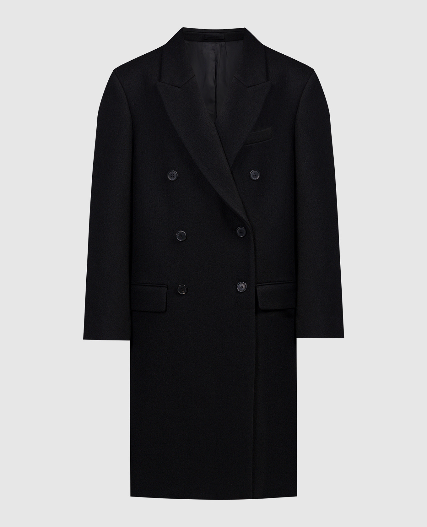 Black double-breasted coat made of wool wardrobe.nyc
