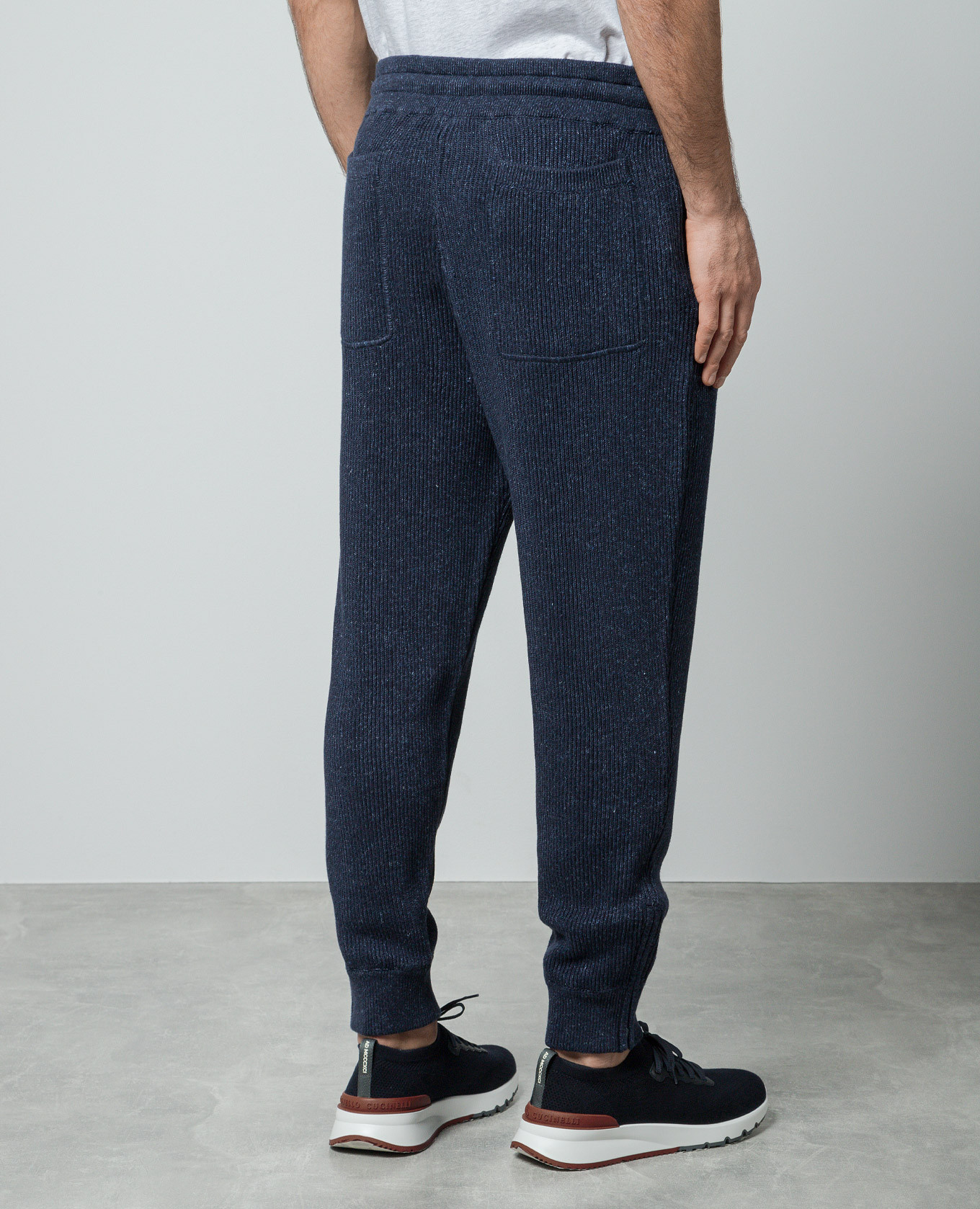 Blue melange joggers with linen Brunello Cucinelli 4