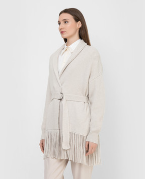 Brunello Cucinelli Light gray cashmere cardigan with fringes M12711916
