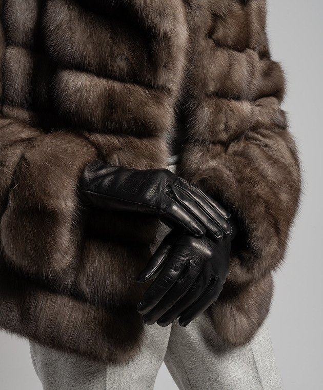 Sermoneta Gloves - Black leather classic gloves with slits 301A 