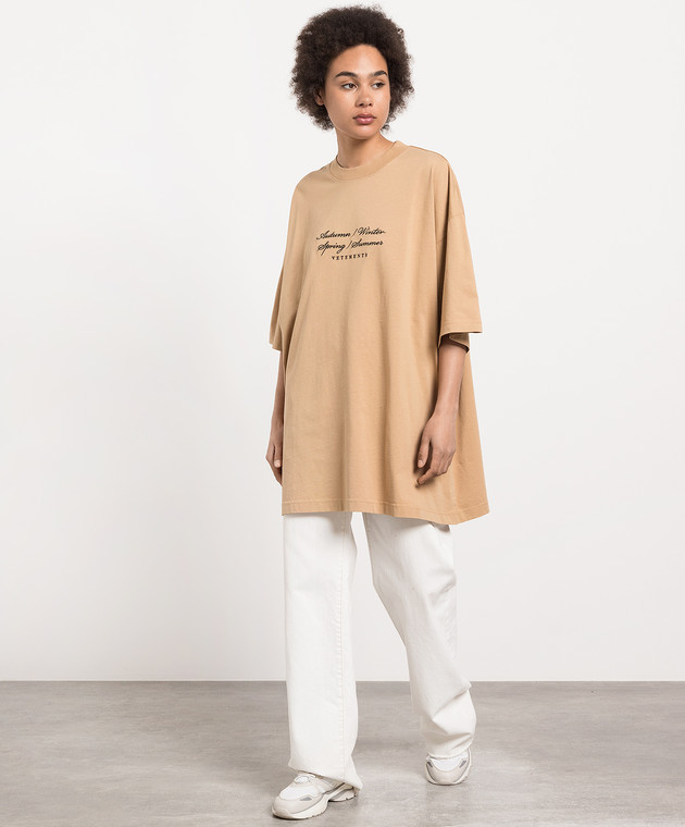 Vetements - Beige t-shirt with logo embroidery UE54TR140C - shop