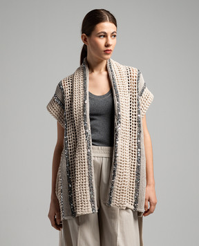 Brunello Cucinelli Beige cardigan with sequins M3Y372316