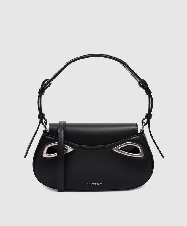 Off-White - Clam baguette bag in black leather with logo