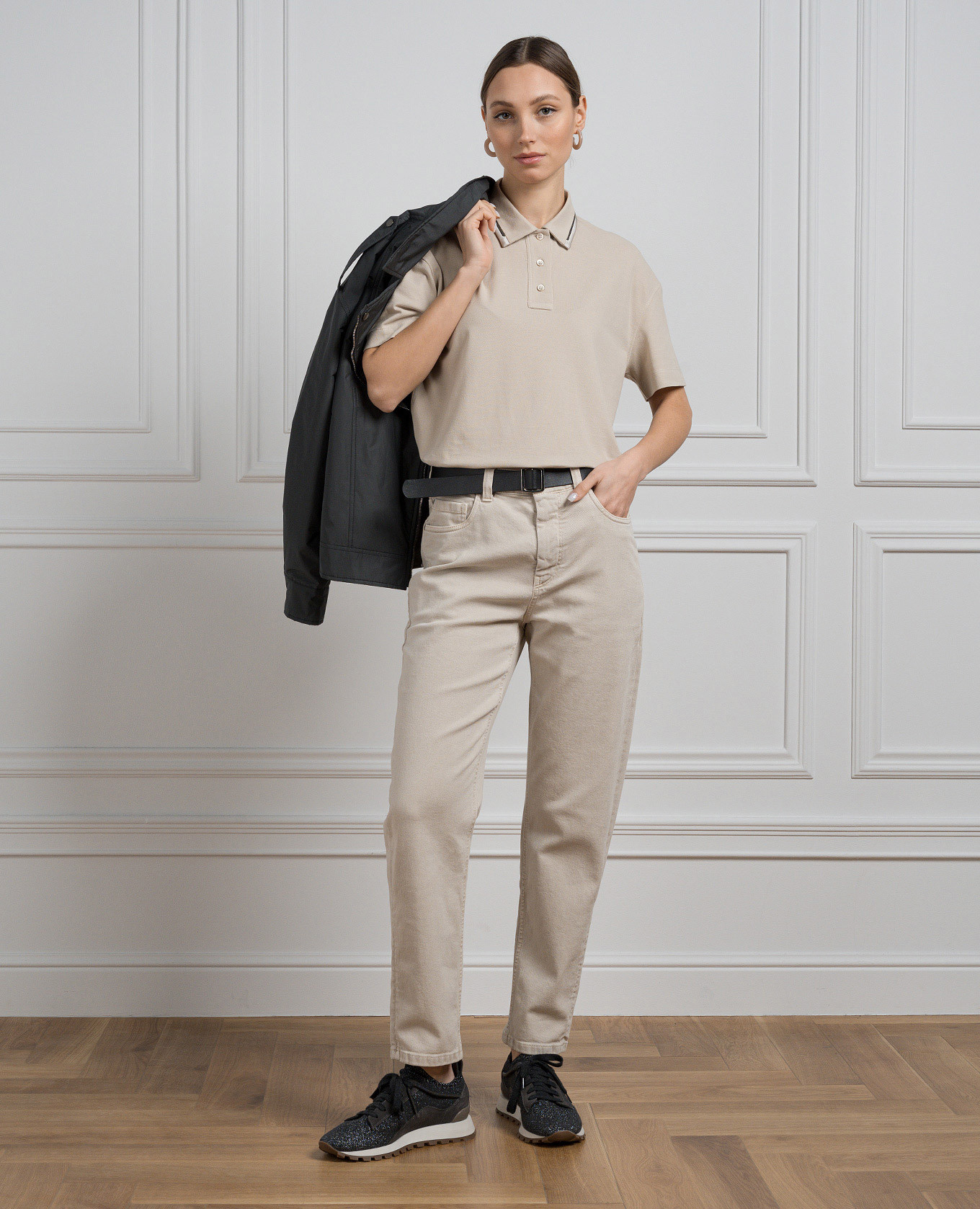 

Beige polo shirt with monil chain Brunello Cucinelli