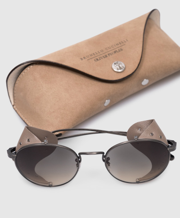 Brunello Cucinelli Brown Cesarino sunglasses with leather side