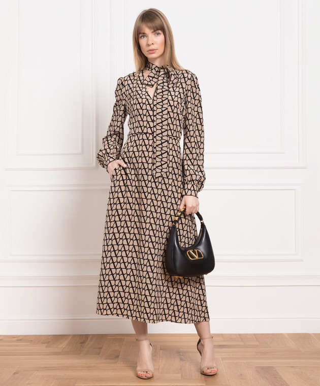 Valentino - Brown midi dress in a branded print 2B3VA2K17SL - shop with  Romania delivery at Symbol