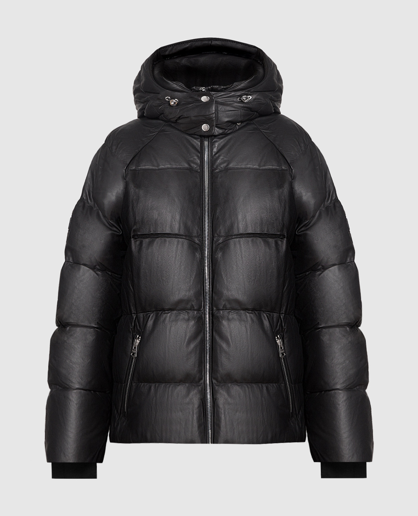 Black mikko leather down jacket with logo patch mackage