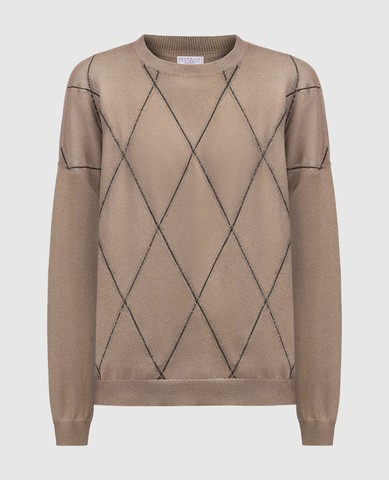 

Brown wool, cashmere and silk geometric pattern jumper with monil chain Brunello Cucinelli