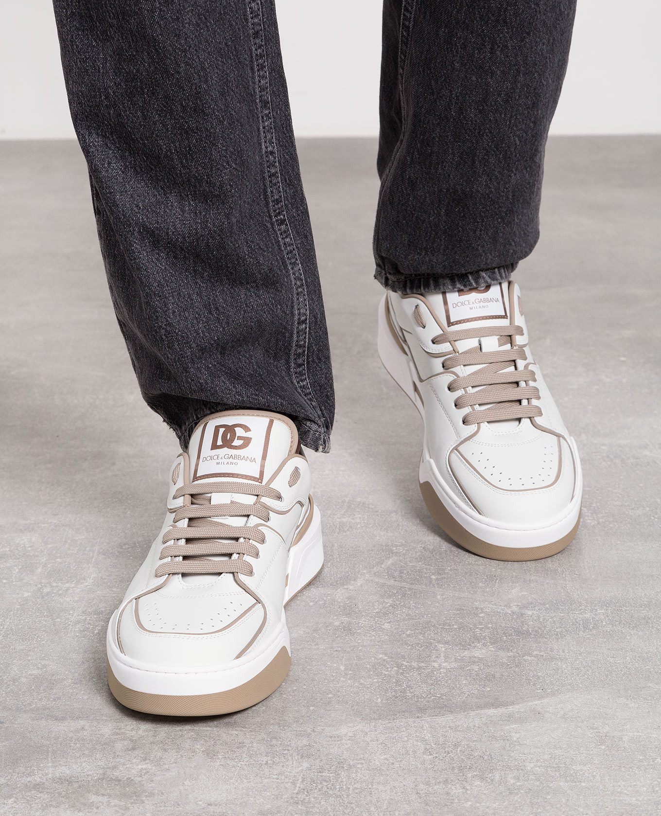 New roma white leather sneakers with logo dolce&gabbana