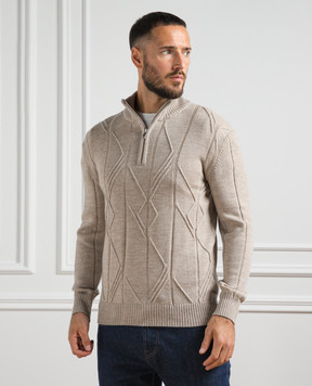 Cashmere&Whiskey Beige sweater made of wool in a textured pattern PL007