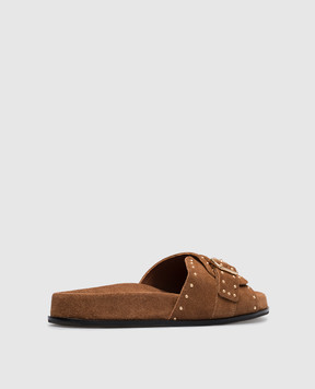 Twinset Brown suede flip flops with rivets 231TCT196