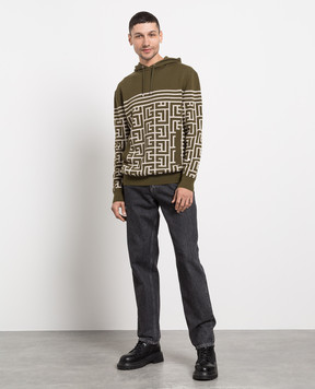 Balmain Khaki monogram pattern jumper AH1JR070KD54