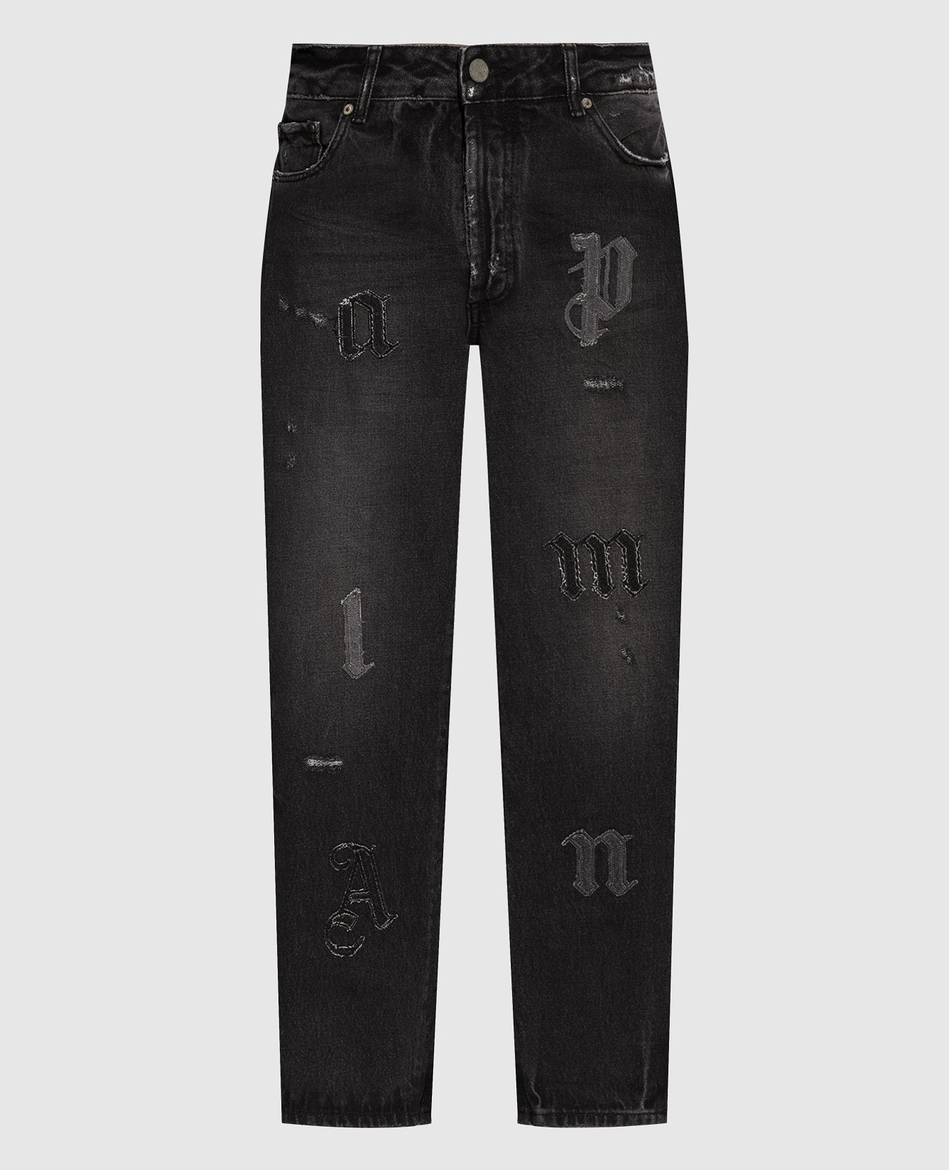 

Gray distressed logo jeans Palm Angels, Серый