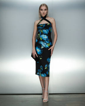 Dolce&Gabbana Black midi dress with silk in Bluebell floral print F6GAYTFSA6C