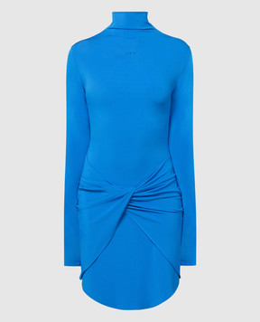 Off-White Blue logo print mini dress with drape OWDB522S24FAB001