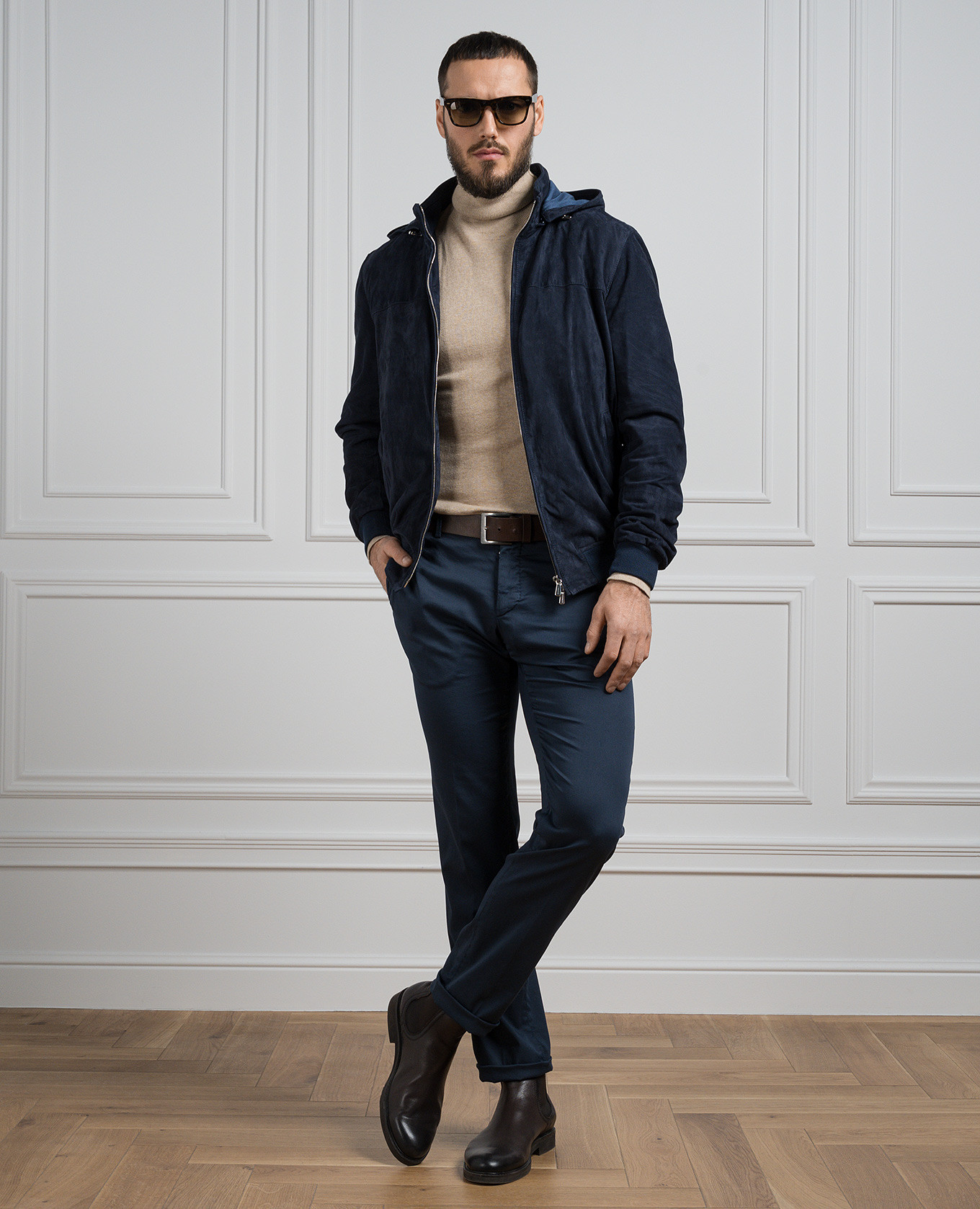 

Blue chinos with silk Marco Pescarolo