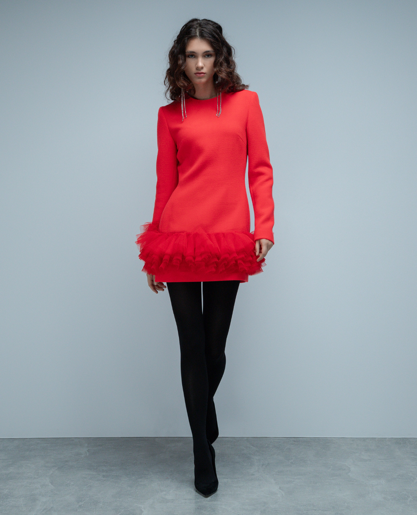 Red mini dress made of wool with frills David Koma 3