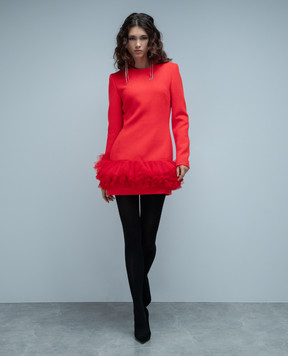 David Koma Red mini dress made of wool with frills AW23DK24DA