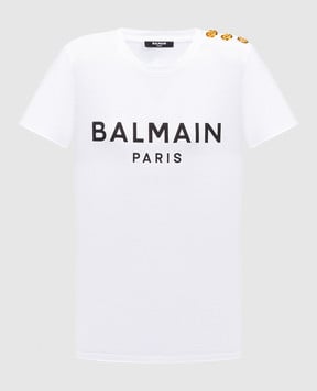 Balmain White t-shirt with logo print BF1EF005BB02