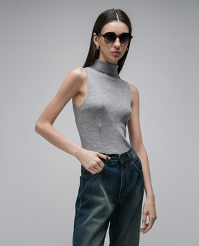 Ballantyne Gray ribbed wool sleeveless turtleneck B1W18516W34
