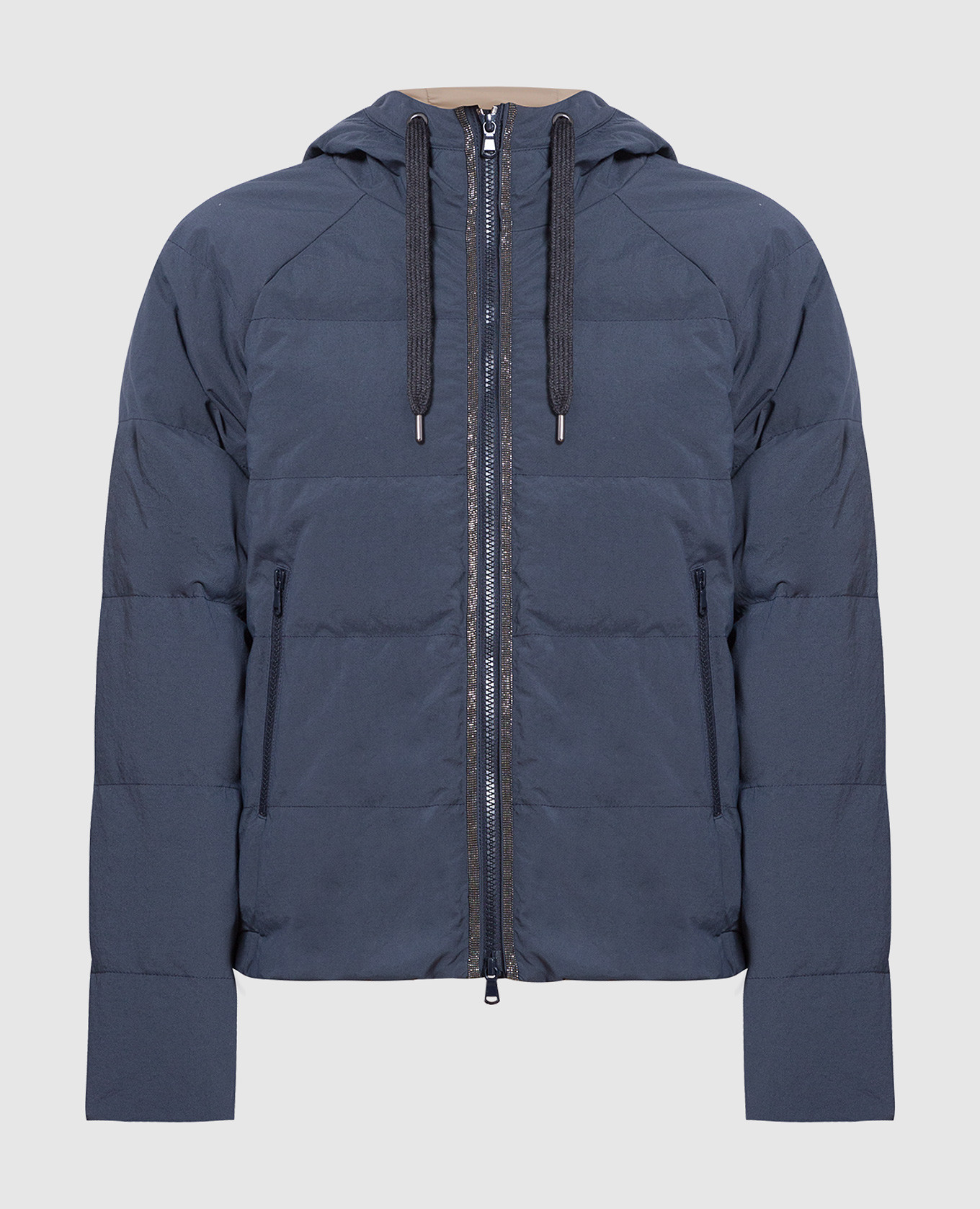 Blue down jacket with monil chain brunello cucinelli