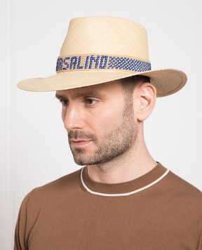 Borsalino Beige straw hat with logo pattern 141214