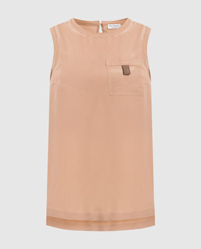 Brunello Cucinelli Beige silk top with eco-brass MP993BK420