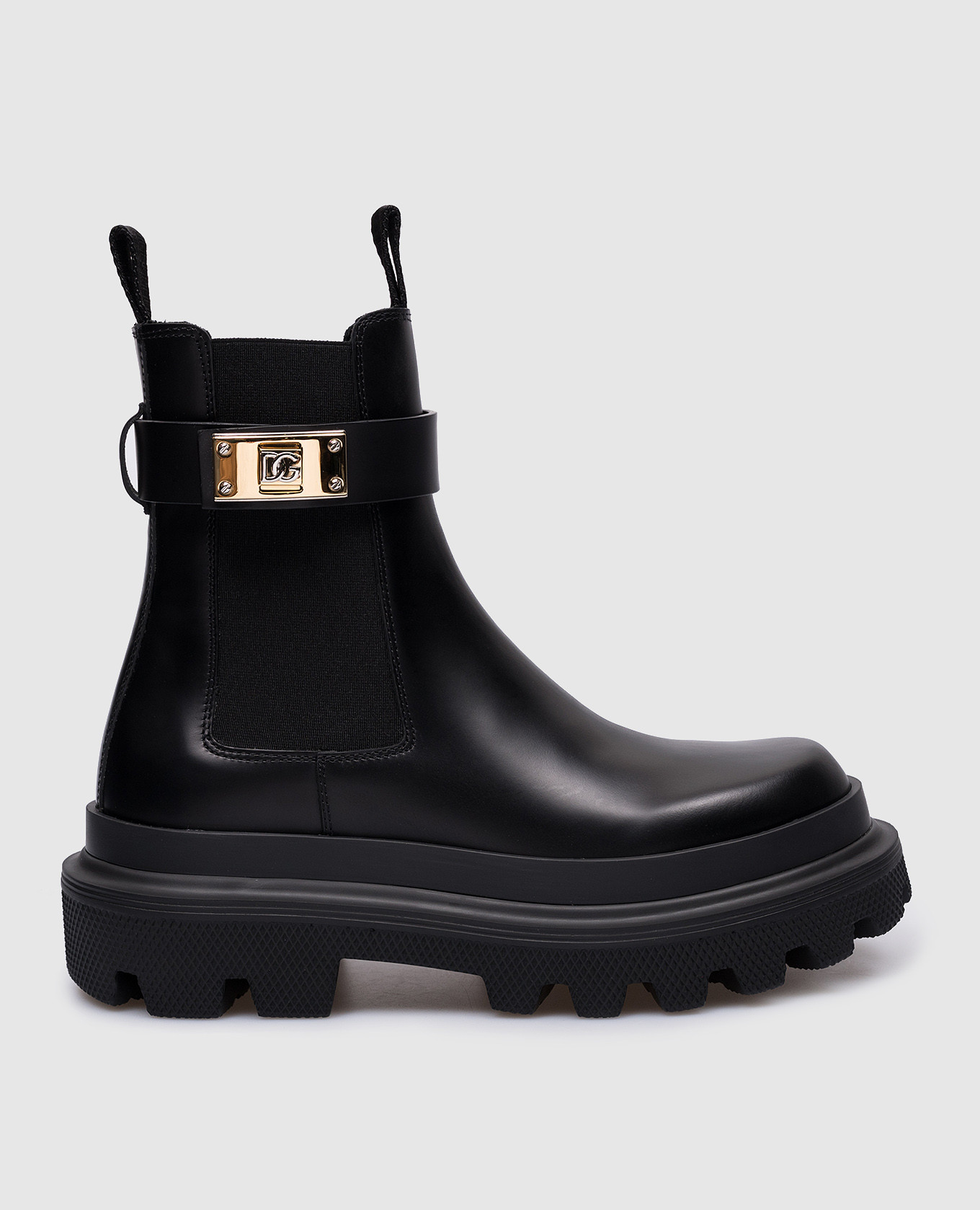 Black leather chelsea boots with metallic logo dolce&gabbana