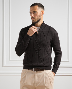 Cashmere&Whiskey Brown sweater made of wool in a textured pattern PL007