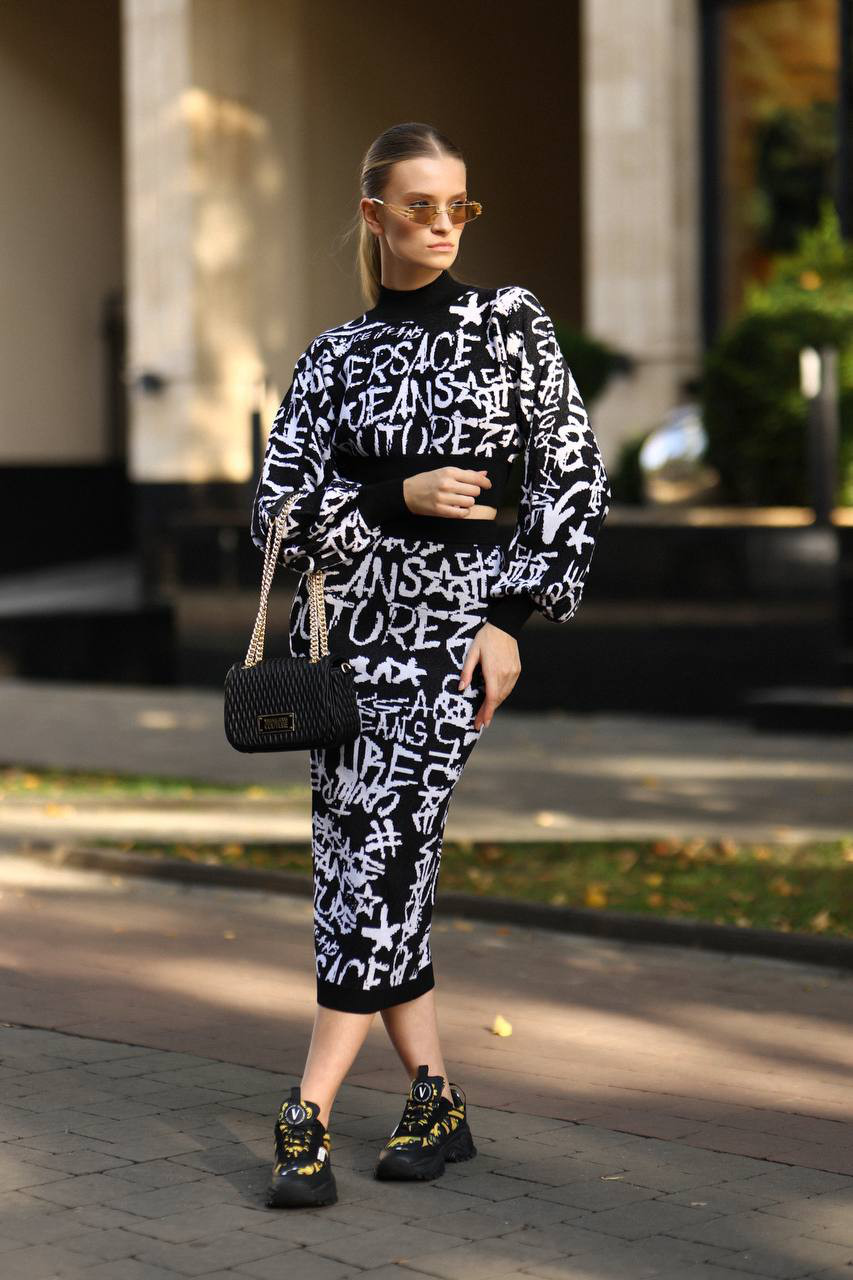 Logo Brush Couture black pencil skirt Versace Jeans Couture 6