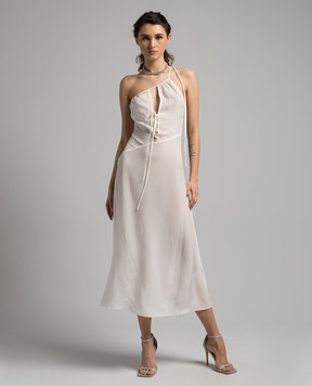 Materiel White lace-up asymmetric midi dress MRE24M171029DRWT