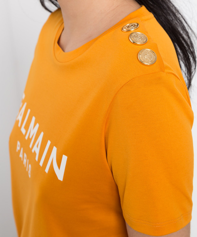 【関税込み】Balmain オレンジ フロック Tシャツ Balmain - Orange t-shirt with logo print AF1EF005BB02 - shop