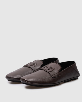 Dolce&Gabbana DG Driver brown leather moccasins with textured logo A50583A8034