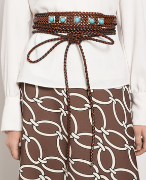 Etro Crown Me brown leather braided belt P1N6857614