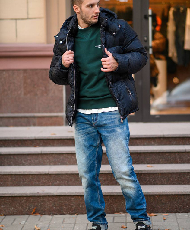 Balmain - Black down jacket in monogram logo pattern