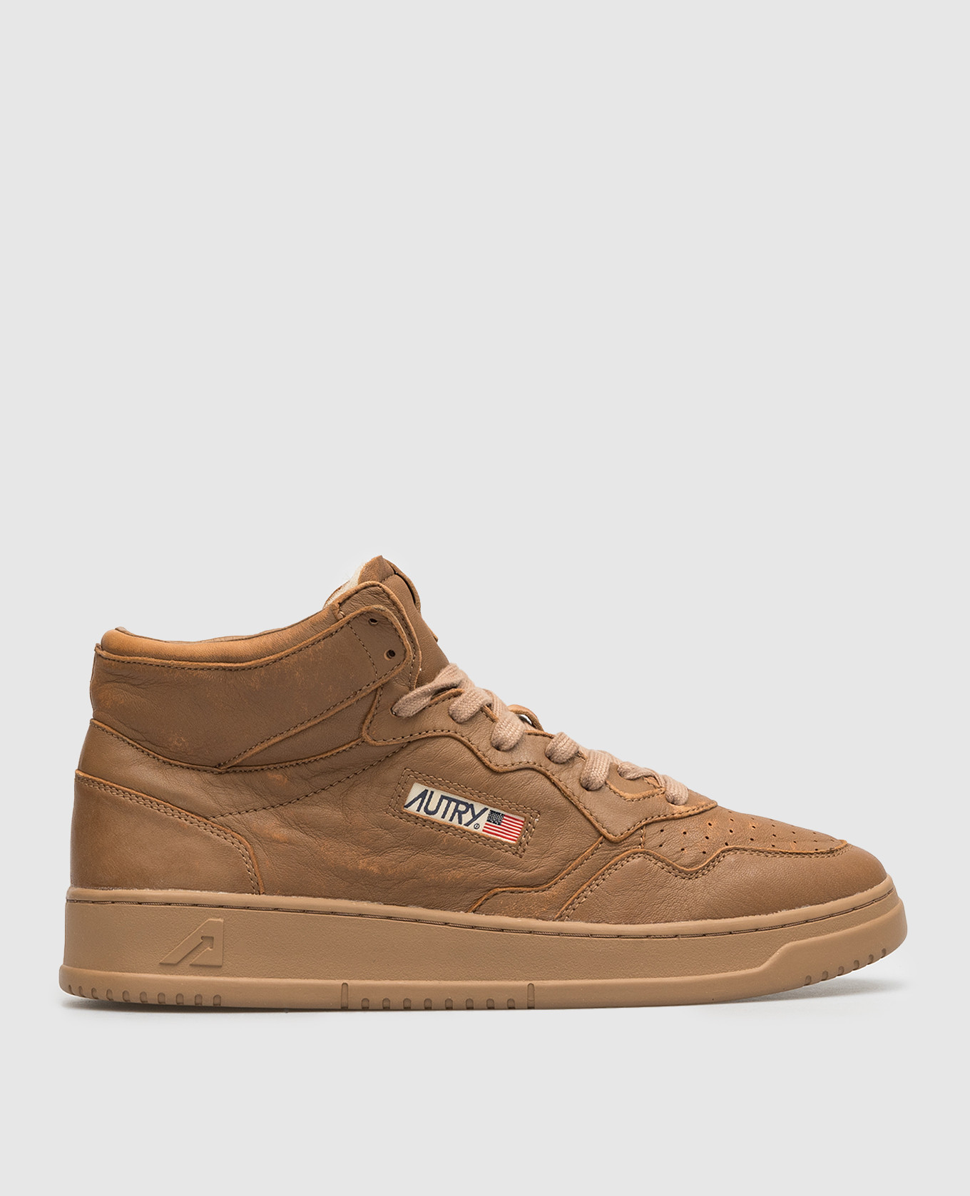 Brown leather high top with logo autry