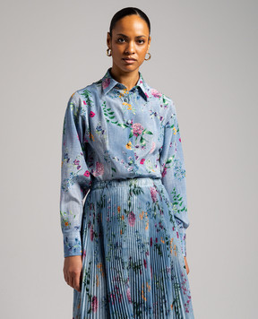Ermanno Scervino Blue silk blouse with floral print D442K309UYF