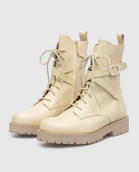 Twinset Beige leather boots with logo 232TCP050