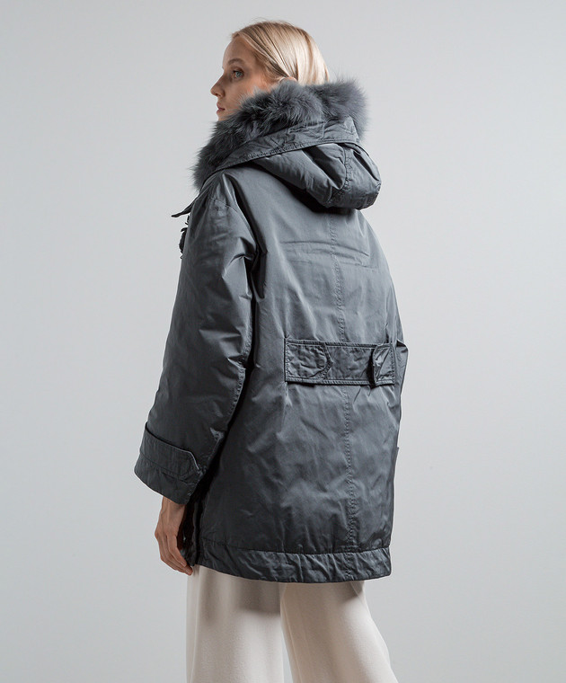 Ermanno Scervino - Gray down jacket with fox fur with a brooch