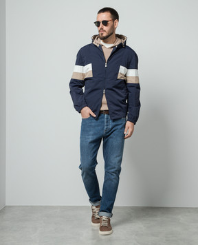 Brunello Cucinelli Blue windbreaker with contrasting inserts MS4977471G