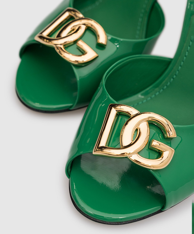 Dolce&Gabbana - Green patent leather mules with metallic DG