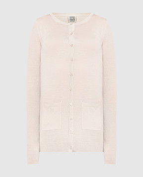 Toteme Light beige wool cardigan with logo embroidery 223564319