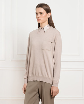 Brunello Cucinelli Beige cashmere jumper with monil chain M12186700