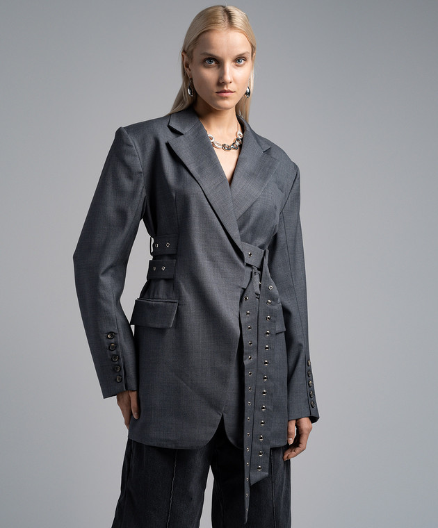 Rokh - Gray jacket with a belt R5CA140WM - buy with European 