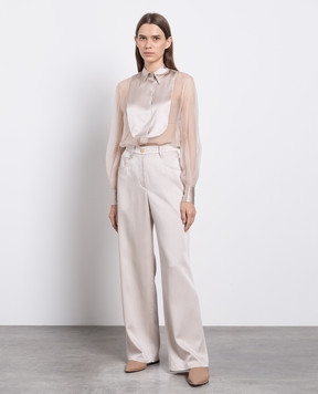 Brunello Cucinelli Beige silk blouse with monil chain MF940MK606
