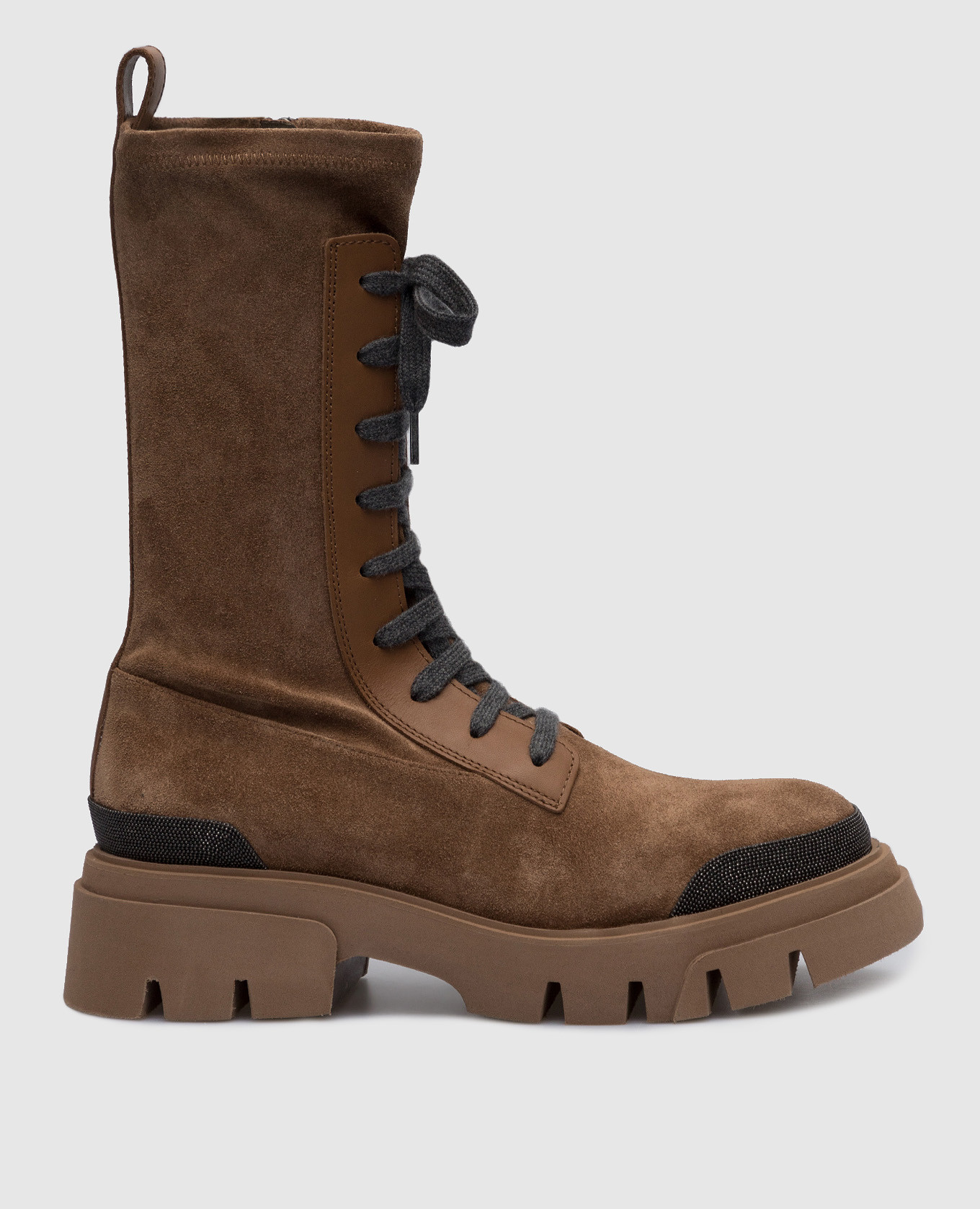 

Beige suede boots with monil chain Brunello Cucinelli, Бежевый