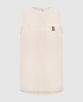 Brunello Cucinelli Light beige silk top with eco-brass MP993BK420