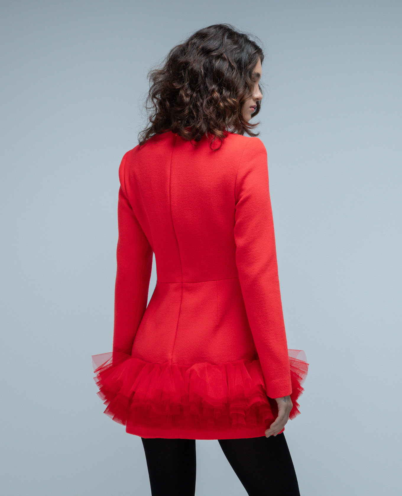 Red mini dress made of wool with frills David Koma 5