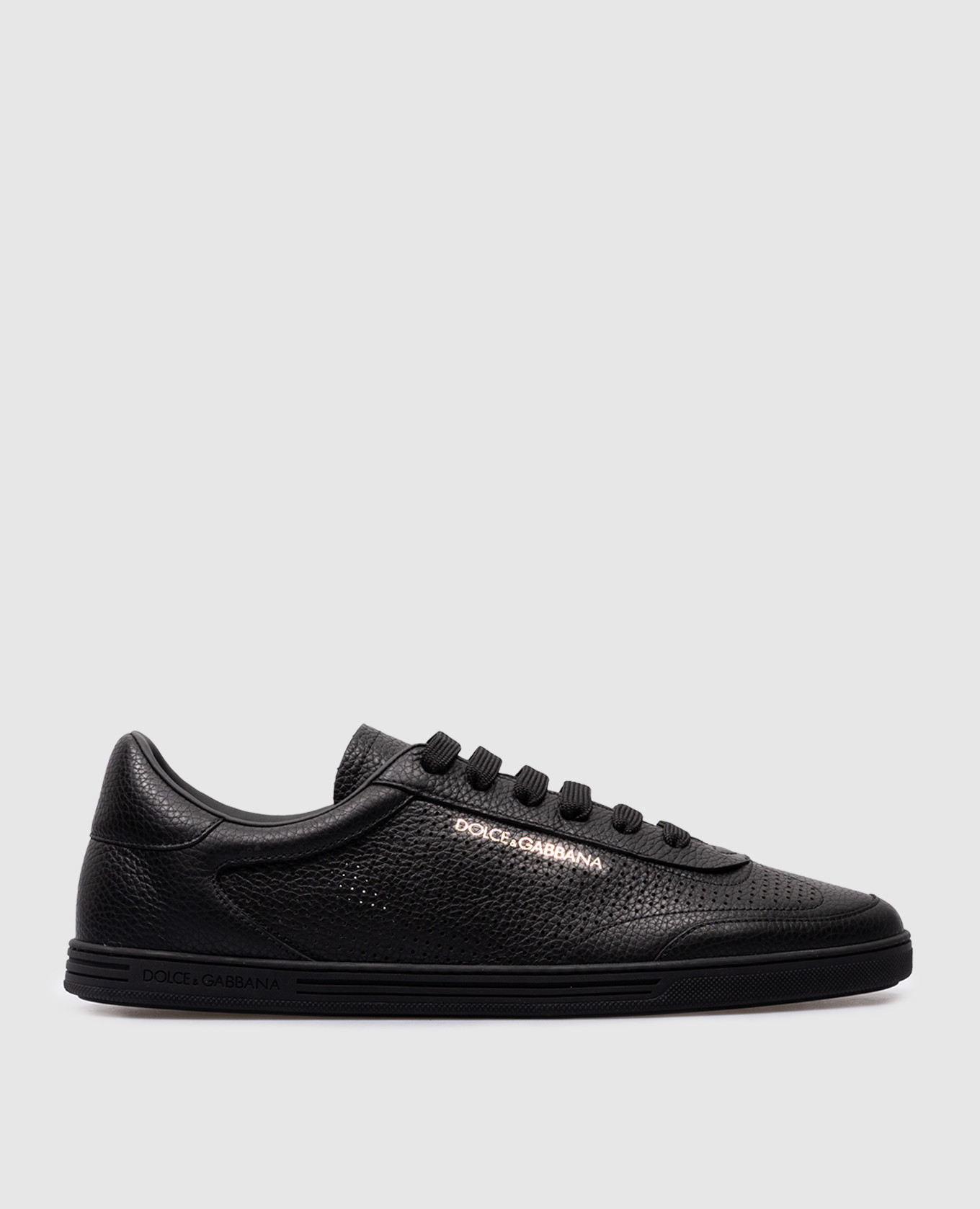 Saint tropez black leather sneakers with logo dolce&gabbana