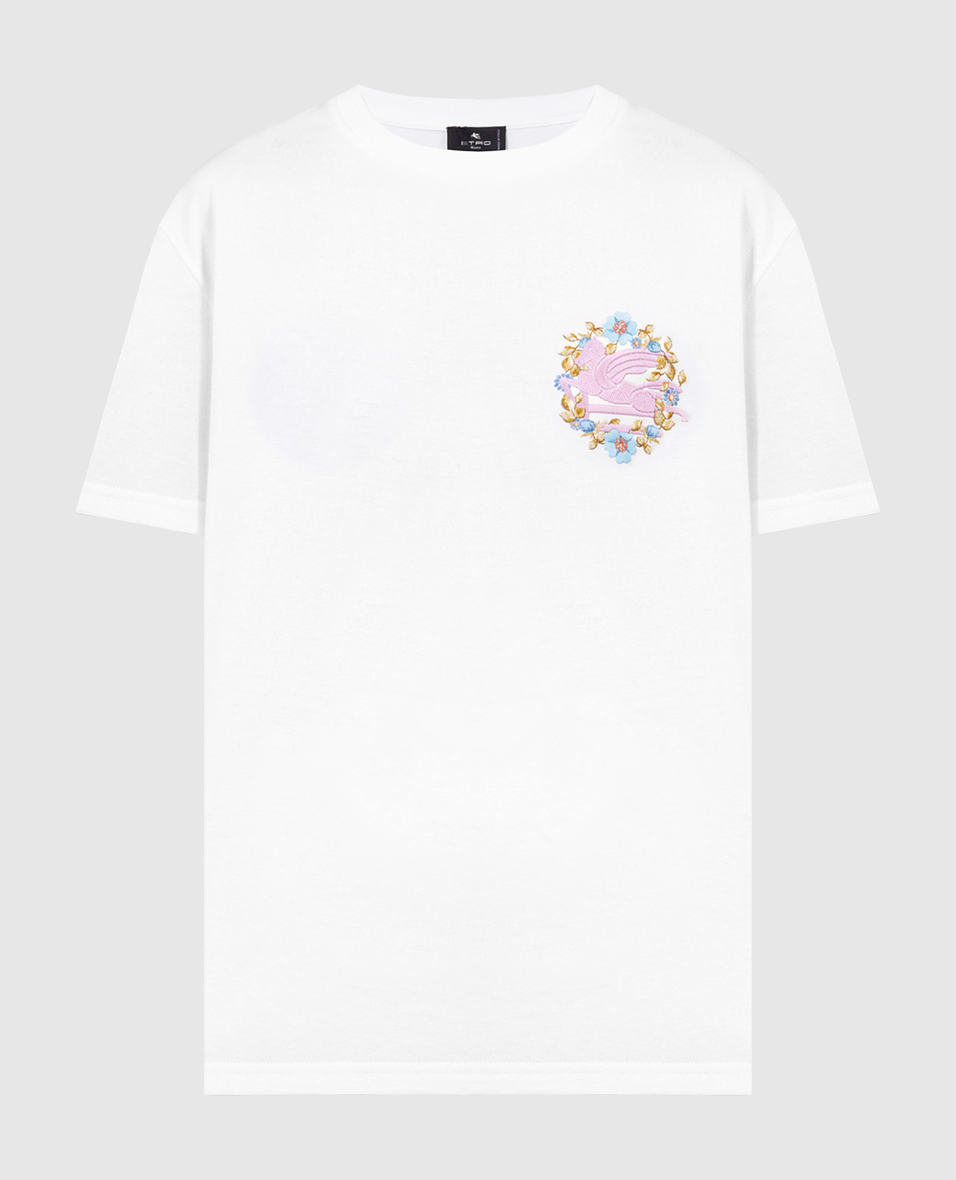 

White t-shirt with embroidered Pegaso logo emblem Etro